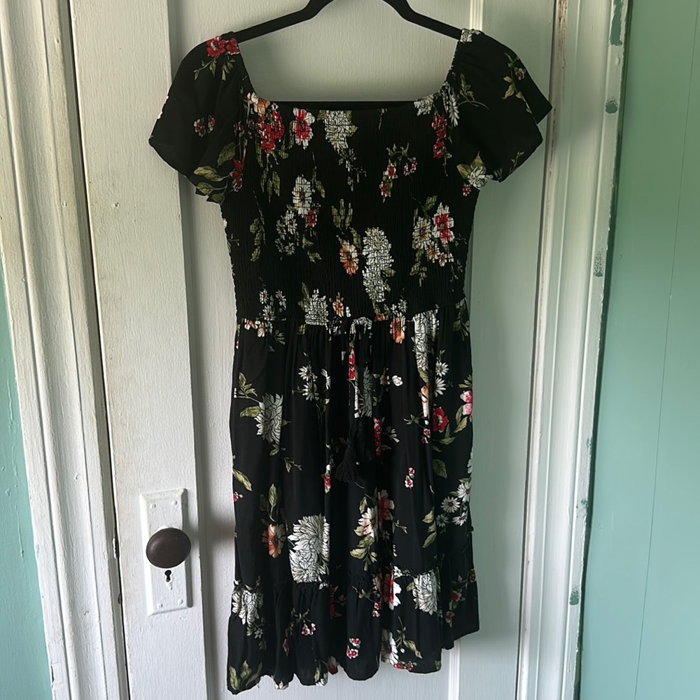 Black floral off the shoulder dress